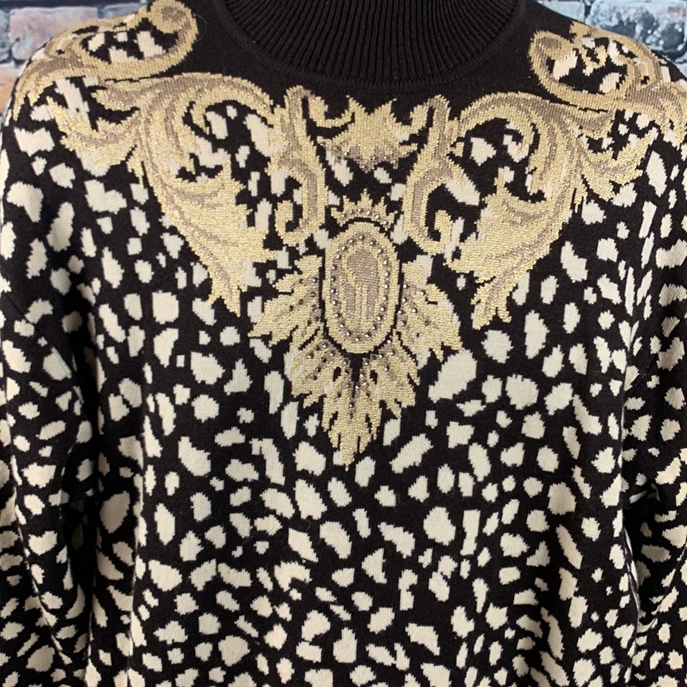 St. John collection black with gold mock turtleneck sweater size Medium - Picture 4 of 8